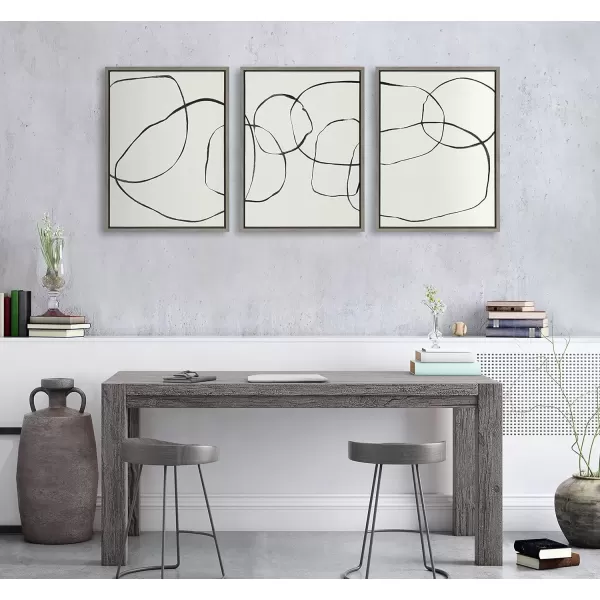 imageKate and Laurel Sylvie Dancing Circles Framed Linen Textured Canvas Wall Art Set by Teju Reval of SnazzyHues 3 Piece Set 18x24 Gold Modern Neutral Abstract Wall Art Dcor SetGray