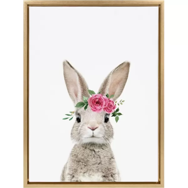 imageKate and Laurel Sylvie Flower Crown Bunny Framed Canvas Wall Art by Amy Peterson Art Studio 18x24 Natural Cute Animal Art for Wall DecorBright Gold