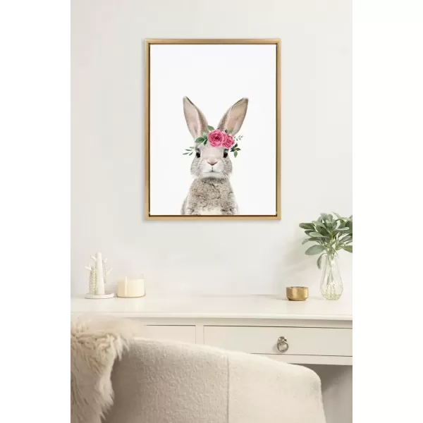 imageKate and Laurel Sylvie Flower Crown Bunny Framed Canvas Wall Art by Amy Peterson Art Studio 18x24 Natural Cute Animal Art for Wall DecorBright Gold