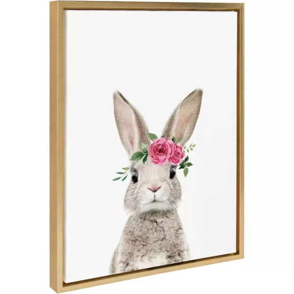 imageKate and Laurel Sylvie Flower Crown Bunny Framed Canvas Wall Art by Amy Peterson Art Studio 18x24 Natural Cute Animal Art for Wall DecorBright Gold