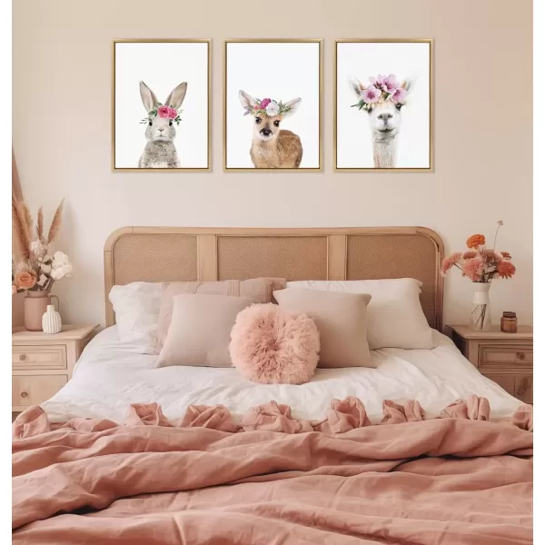 imageKate and Laurel Sylvie Flower Crown Bunny Framed Canvas Wall Art by Amy Peterson Art Studio 18x24 Natural Cute Animal Art for Wall DecorBright Gold