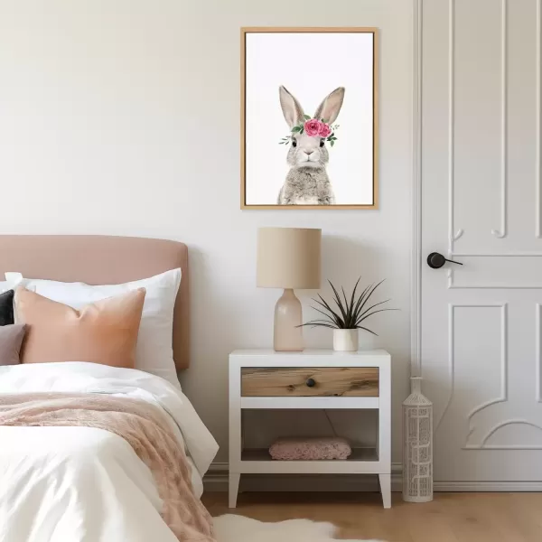 imageKate and Laurel Sylvie Flower Crown Bunny Framed Canvas Wall Art by Amy Peterson Art Studio 18x24 Natural Cute Animal Art for Wall DecorNatural