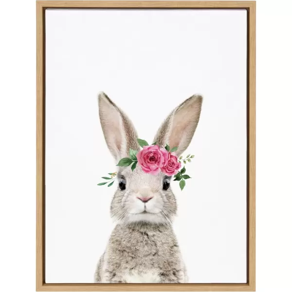 imageKate and Laurel Sylvie Flower Crown Bunny Framed Canvas Wall Art by Amy Peterson Art Studio 18x24 Natural Cute Animal Art for Wall DecorNatural