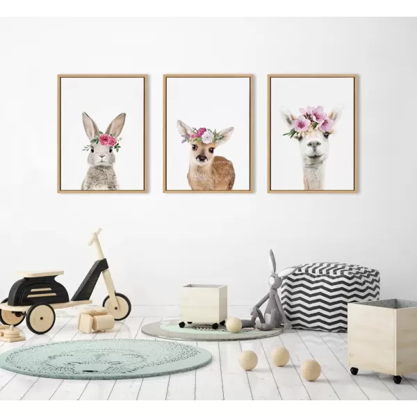 imageKate and Laurel Sylvie Flower Crown Bunny Framed Canvas Wall Art by Amy Peterson Art Studio 18x24 Natural Cute Animal Art for Wall DecorNatural