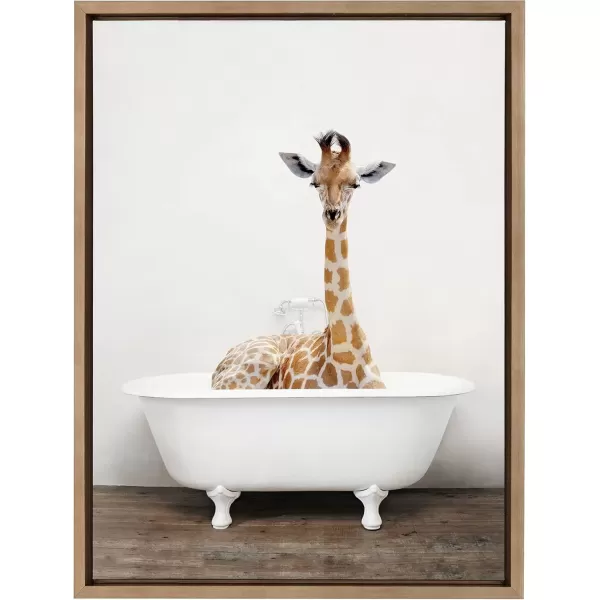imageKate and Laurel Sylvie Giraffe 2 in the Tub Color Framed Canvas Wall Art by Amy Peterson Art Studio 18x24 Natural Modern Fun Decorative Bathtub Wall Art for Home DcorGold