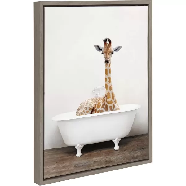 imageKate and Laurel Sylvie Giraffe 2 in the Tub Color Framed Canvas Wall Art by Amy Peterson Art Studio 18x24 Natural Modern Fun Decorative Bathtub Wall Art for Home DcorGray