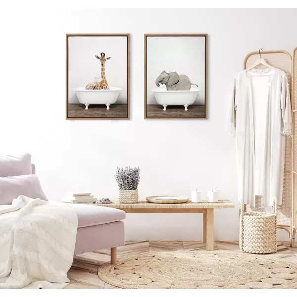 imageKate and Laurel Sylvie Giraffe 2 in the Tub Color Framed Canvas Wall Art by Amy Peterson Art Studio 18x24 Natural Modern Fun Decorative Bathtub Wall Art for Home DcorGold