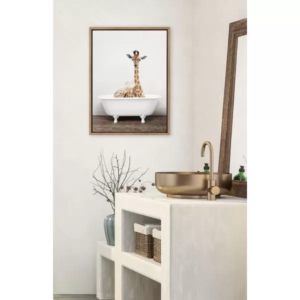 imageKate and Laurel Sylvie Giraffe 2 in the Tub Color Framed Canvas Wall Art by Amy Peterson Art Studio 18x24 Natural Modern Fun Decorative Bathtub Wall Art for Home DcorGold