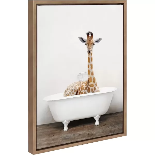 imageKate and Laurel Sylvie Giraffe 2 in the Tub Color Framed Canvas Wall Art by Amy Peterson Art Studio 18x24 Natural Modern Fun Decorative Bathtub Wall Art for Home DcorGold