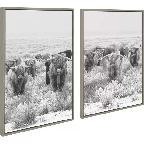 imageKate and Laurel Sylvie Herd of Highland Cows Framed Canvas Wall Art Set by The Creative Bunch Studio Set of 2 23x33 Gray Decorative Farmhouse Animal Art for WallGray