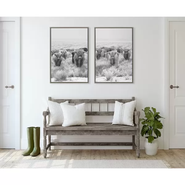imageKate and Laurel Sylvie Herd of Highland Cows Framed Canvas Wall Art Set by The Creative Bunch Studio Set of 2 23x33 Gray Decorative Farmhouse Animal Art for WallGray