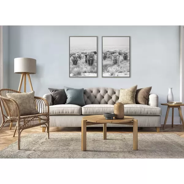imageKate and Laurel Sylvie Herd of Highland Cows Framed Canvas Wall Art Set by The Creative Bunch Studio Set of 2 23x33 Gray Decorative Farmhouse Animal Art for WallGray