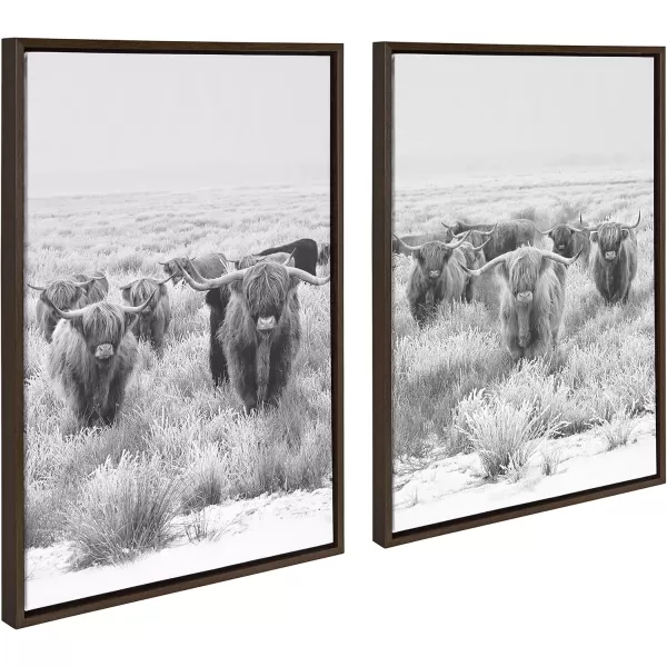 imageKate and Laurel Sylvie Herd of Highland Cows Framed Canvas Wall Art Set by The Creative Bunch Studio Set of 2 23x33 Gray Decorative Farmhouse Animal Art for WallBrown