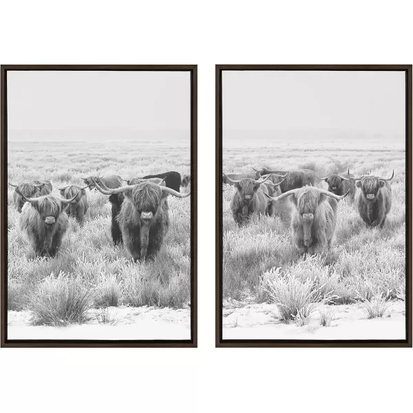 imageKate and Laurel Sylvie Herd of Highland Cows Framed Canvas Wall Art Set by The Creative Bunch Studio Set of 2 23x33 Gray Decorative Farmhouse Animal Art for WallBrown