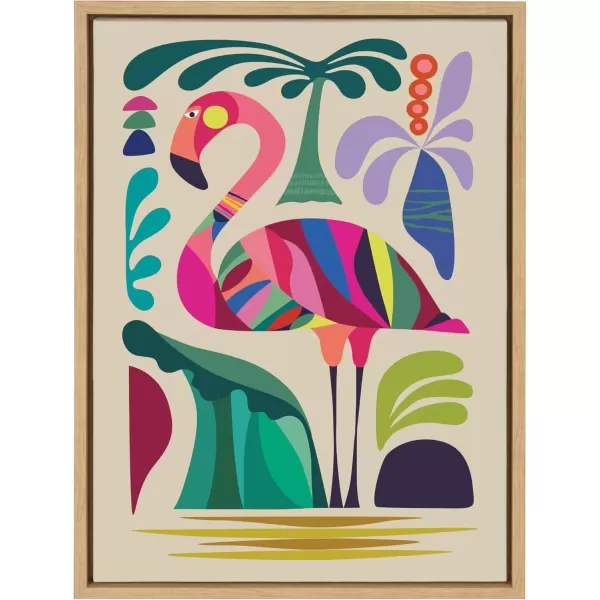 imageKate and Laurel Sylvie MCM Flamingo Framed Canvas Wall Art by Rachel Lee 18x24 Natural Colorful MidCentury Animal Art for Wall