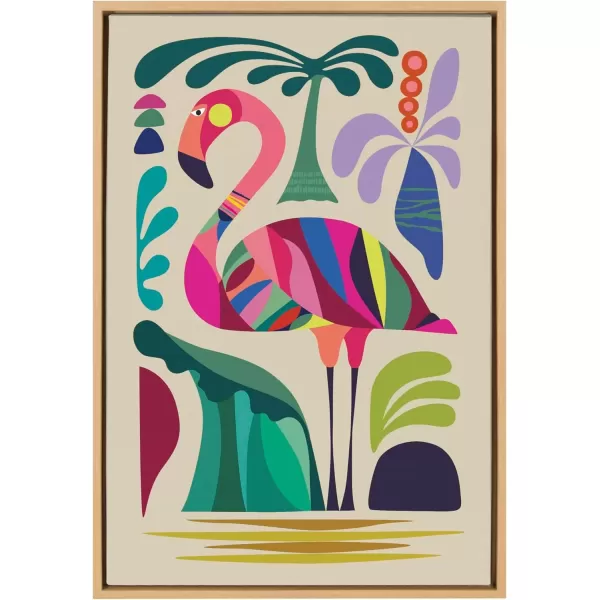 imageKate and Laurel Sylvie MCM Flamingo Framed Canvas Wall Art by Rachel Lee 23x33 Natural Colorful MidCentury Animal Art for Wall