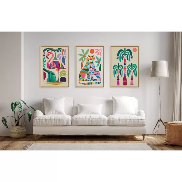 imageKate and Laurel Sylvie MCM Flamingo Framed Canvas Wall Art by Rachel Lee 23x33 Natural Colorful MidCentury Animal Art for Wall
