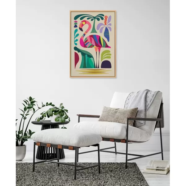 imageKate and Laurel Sylvie MCM Flamingo Framed Canvas Wall Art by Rachel Lee 23x33 Natural Colorful MidCentury Animal Art for Wall