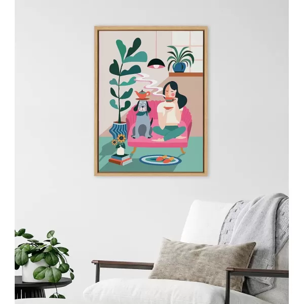 imageKate and Laurel Sylvie Mid Century Modern Tea Time Framed Canvas Wall Art by Rachel Lee of My Dream Wall 18x24 Natural Modern Colorful Pattern Illustration Art for Wall