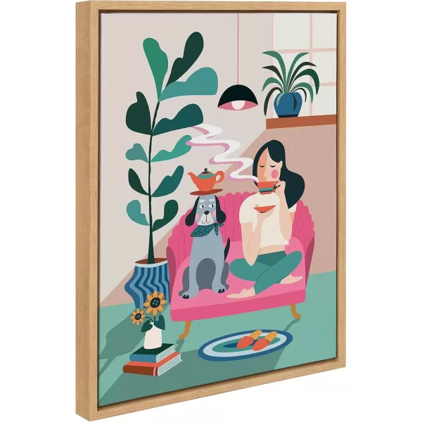 imageKate and Laurel Sylvie Mid Century Modern Tea Time Framed Canvas Wall Art by Rachel Lee of My Dream Wall 18x24 Natural Modern Colorful Pattern Illustration Art for Wall