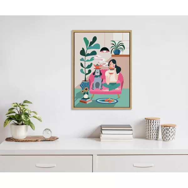 imageKate and Laurel Sylvie Mid Century Modern Tea Time Framed Canvas Wall Art by Rachel Lee of My Dream Wall 18x24 Natural Modern Colorful Pattern Illustration Art for Wall