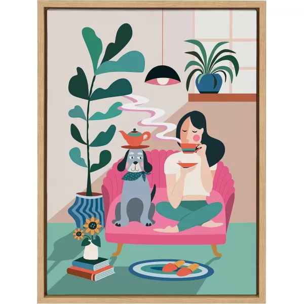 imageKate and Laurel Sylvie Mid Century Modern Tea Time Framed Canvas Wall Art by Rachel Lee of My Dream Wall 18x24 Natural Modern Colorful Pattern Illustration Art for Wall