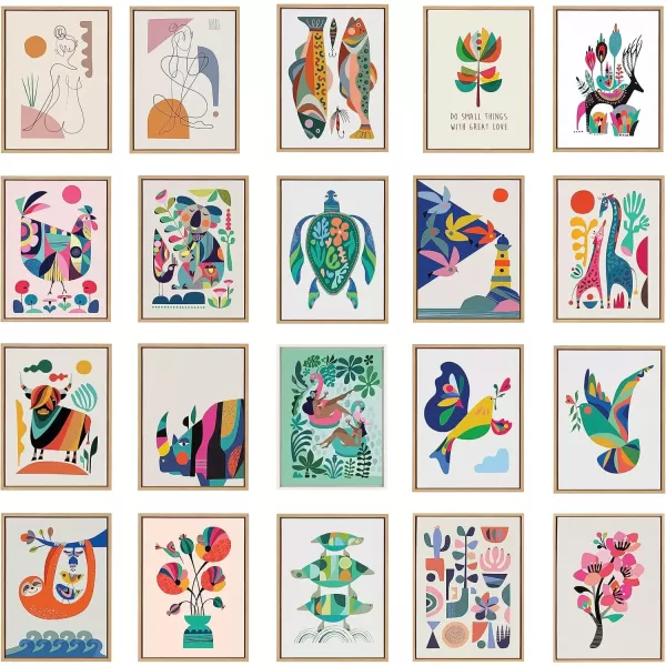 imageKate and Laurel Sylvie Mid Century Modern Tea Time Framed Canvas Wall Art by Rachel Lee of My Dream Wall 18x24 Natural Modern Colorful Pattern Illustration Art for Wall