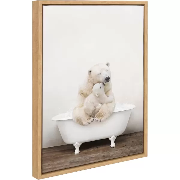 imageKate and Laurel Sylvie Mother and Baby Polar Bear in Rustic Bath Framed Canvas Wall Art by Amy Peterson Art Studio 18x24 Natural Modern Fun Decorative Bathtub Wall Art for Home DcorNatural