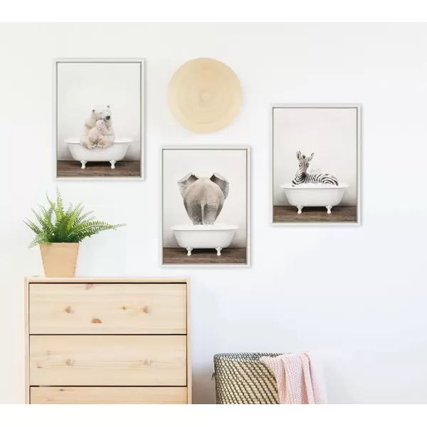 imageKate and Laurel Sylvie Mother and Baby Polar Bear in Rustic Bath Framed Canvas Wall Art by Amy Peterson Art Studio 18x24 Natural Modern Fun Decorative Bathtub Wall Art for Home DcorWhite