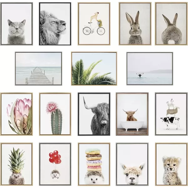 imageKate and Laurel Sylvie Mother and Baby Polar Bear in Rustic Bath Framed Canvas Wall Art by Amy Peterson Art Studio 18x24 Natural Modern Fun Decorative Bathtub Wall Art for Home DcorGray