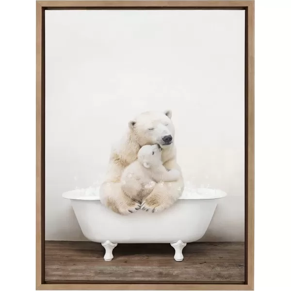 imageKate and Laurel Sylvie Mother and Baby Polar Bear in Rustic Bath Framed Canvas Wall Art by Amy Peterson Art Studio 18x24 Natural Modern Fun Decorative Bathtub Wall Art for Home DcorGold