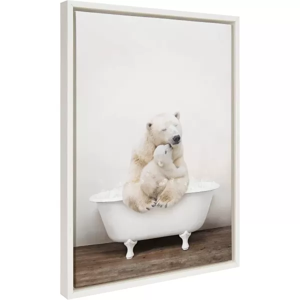 imageKate and Laurel Sylvie Mother and Baby Polar Bear in Rustic Bath Framed Canvas Wall Art by Amy Peterson Art Studio 18x24 Natural Modern Fun Decorative Bathtub Wall Art for Home DcorWhite