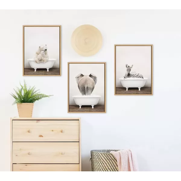 imageKate and Laurel Sylvie Mother and Baby Polar Bear in Rustic Bath Framed Canvas Wall Art by Amy Peterson Art Studio 18x24 Natural Modern Fun Decorative Bathtub Wall Art for Home DcorNatural