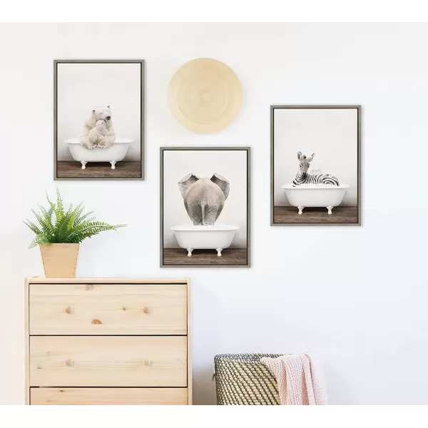 imageKate and Laurel Sylvie Mother and Baby Polar Bear in Rustic Bath Framed Canvas Wall Art by Amy Peterson Art Studio 18x24 Natural Modern Fun Decorative Bathtub Wall Art for Home DcorGray