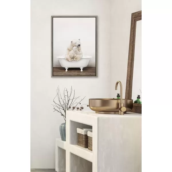 imageKate and Laurel Sylvie Mother and Baby Polar Bear in Rustic Bath Framed Canvas Wall Art by Amy Peterson Art Studio 18x24 Natural Modern Fun Decorative Bathtub Wall Art for Home DcorGray