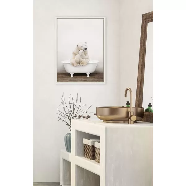 imageKate and Laurel Sylvie Mother and Baby Polar Bear in Rustic Bath Framed Canvas Wall Art by Amy Peterson Art Studio 18x24 Natural Modern Fun Decorative Bathtub Wall Art for Home DcorWhite