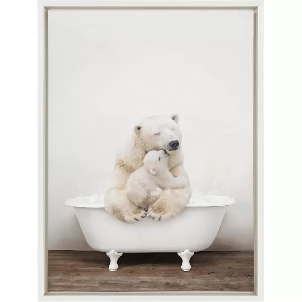 imageKate and Laurel Sylvie Mother and Baby Polar Bear in Rustic Bath Framed Canvas Wall Art by Amy Peterson Art Studio 18x24 Natural Modern Fun Decorative Bathtub Wall Art for Home DcorWhite