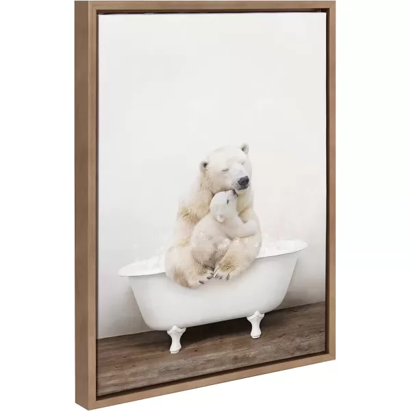 imageKate and Laurel Sylvie Mother and Baby Polar Bear in Rustic Bath Framed Canvas Wall Art by Amy Peterson Art Studio 18x24 Natural Modern Fun Decorative Bathtub Wall Art for Home DcorGold