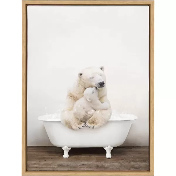 imageKate and Laurel Sylvie Mother and Baby Polar Bear in Rustic Bath Framed Canvas Wall Art by Amy Peterson Art Studio 18x24 Natural Modern Fun Decorative Bathtub Wall Art for Home DcorNatural