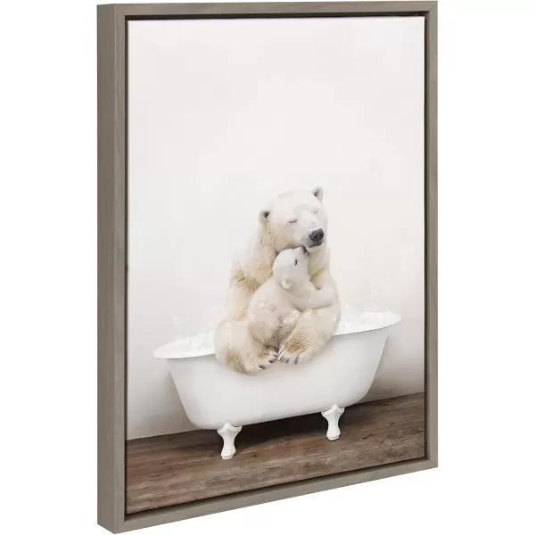 imageKate and Laurel Sylvie Mother and Baby Polar Bear in Rustic Bath Framed Canvas Wall Art by Amy Peterson Art Studio 18x24 Natural Modern Fun Decorative Bathtub Wall Art for Home DcorGray