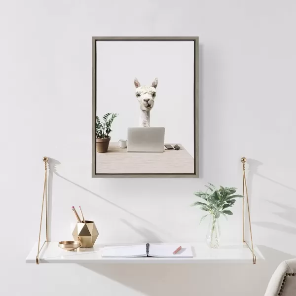 imageKate and Laurel Sylvie Mr Al Paca here Im in Distribution Framed Canvas Wall Art by The Creative Bunch Studio 18x24 Gray Alpaca Art Office Decor