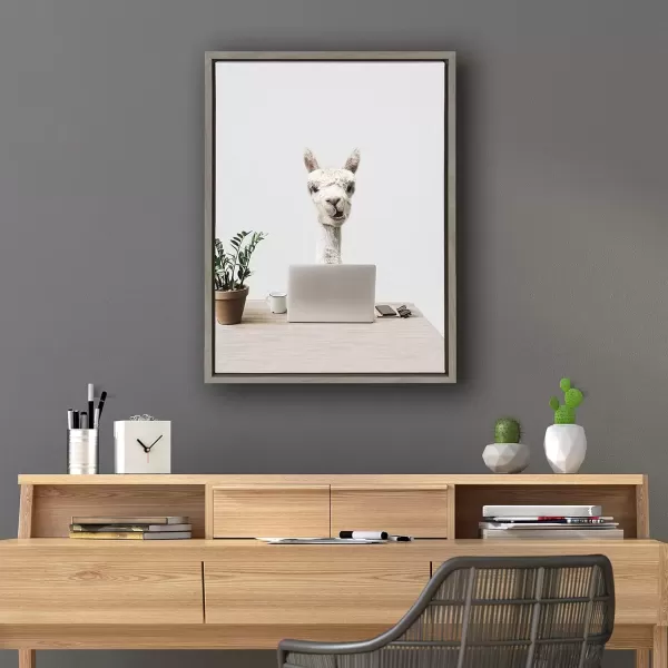 imageKate and Laurel Sylvie Mr Al Paca here Im in Distribution Framed Canvas Wall Art by The Creative Bunch Studio 18x24 Gray Alpaca Art Office Decor