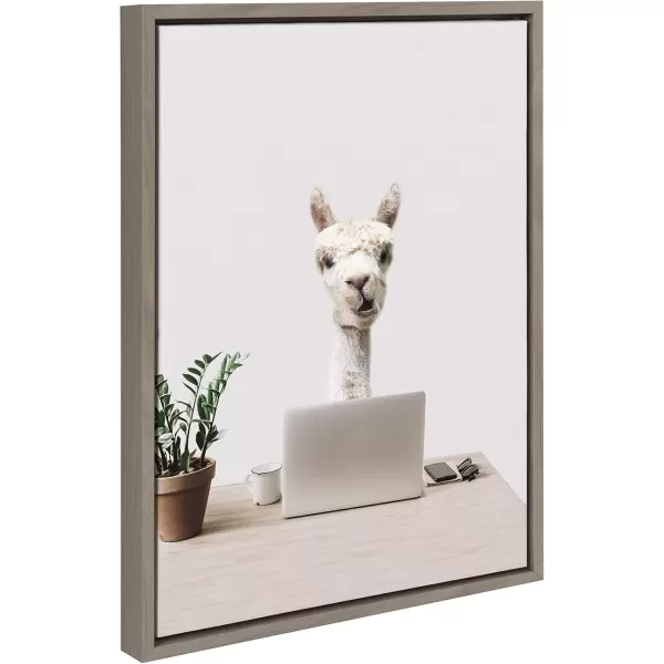 imageKate and Laurel Sylvie Mr Al Paca here Im in Distribution Framed Canvas Wall Art by The Creative Bunch Studio 18x24 Gray Alpaca Art Office Decor