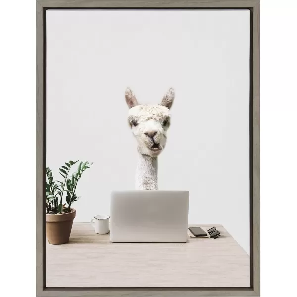 imageKate and Laurel Sylvie Mr Al Paca here Im in Distribution Framed Canvas Wall Art by The Creative Bunch Studio 18x24 Gray Alpaca Art Office Decor