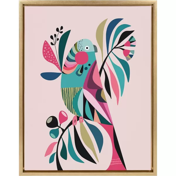 imageKate and Laurel Sylvie Parakeet Framed Canvas Wall Art by Rachel Lee 18x24 NaturalGold