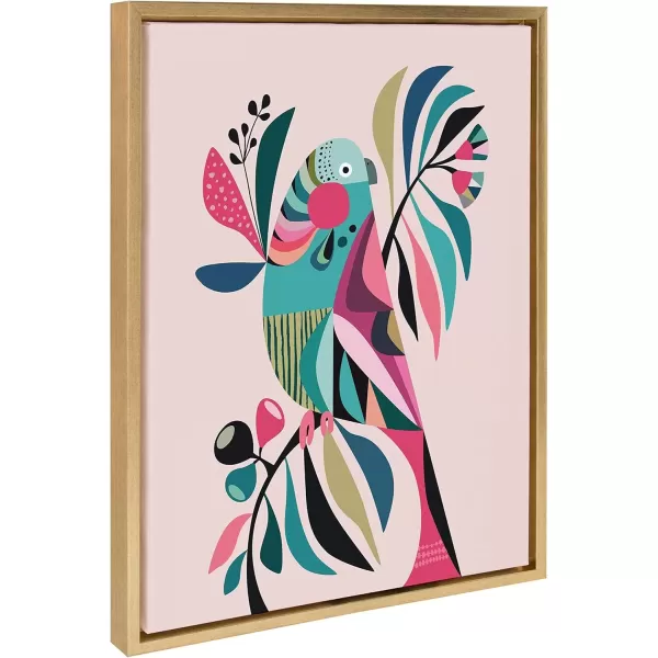 imageKate and Laurel Sylvie Parakeet Framed Canvas Wall Art by Rachel Lee 18x24 NaturalGold