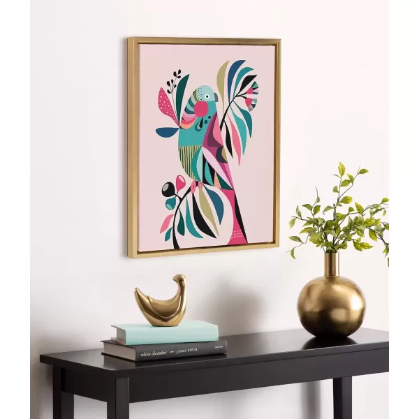 imageKate and Laurel Sylvie Parakeet Framed Canvas Wall Art by Rachel Lee 18x24 NaturalGold