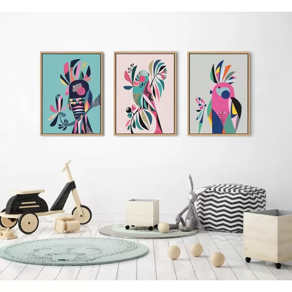 imageKate and Laurel Sylvie Parakeet Framed Canvas Wall Art by Rachel Lee 18x24 NaturalNatural