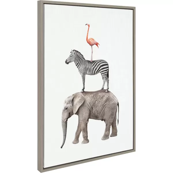 imageKate and Laurel Sylvie Stacked Safari Animals Framed Canvas Wall Art by Amy Peterson 18x24 Gray Charming Quirky Wall Decor for Living Room Bedroom Or NurseryGray