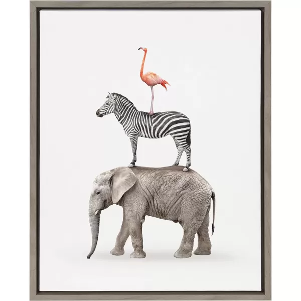 imageKate and Laurel Sylvie Stacked Safari Animals Framed Canvas Wall Art by Amy Peterson 18x24 Gray Charming Quirky Wall Decor for Living Room Bedroom Or NurseryGrey